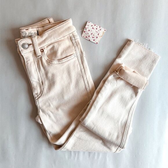 Free People Beige High Rise Skinny Jeans 24 - Picture 2 of 9